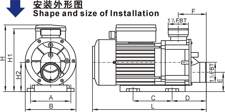 TAD系列按摩浴缸泵的安裝外形圖