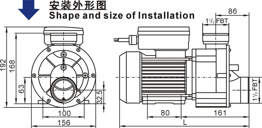 WM系列歐洲款按摩浴缸泵安裝外形