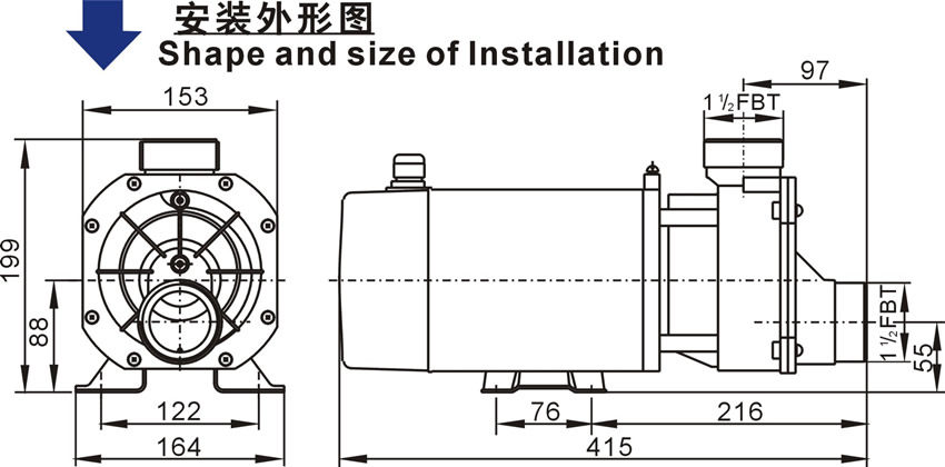 WDA系列北美款按摩浴缸泵安裝外形