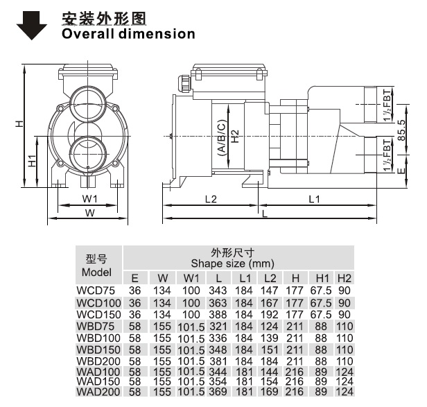 WCD/WBD/WAD系列北美款按摩浴缸泵安裝圖