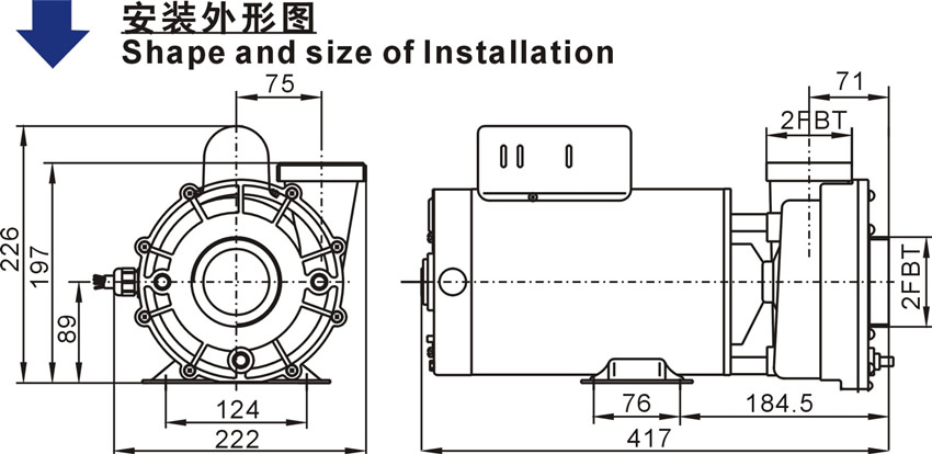 WUA系列北美款SPA泵安裝外形圖