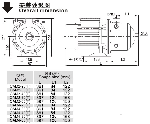 CAM系列臥式多級離心泵安裝外形圖