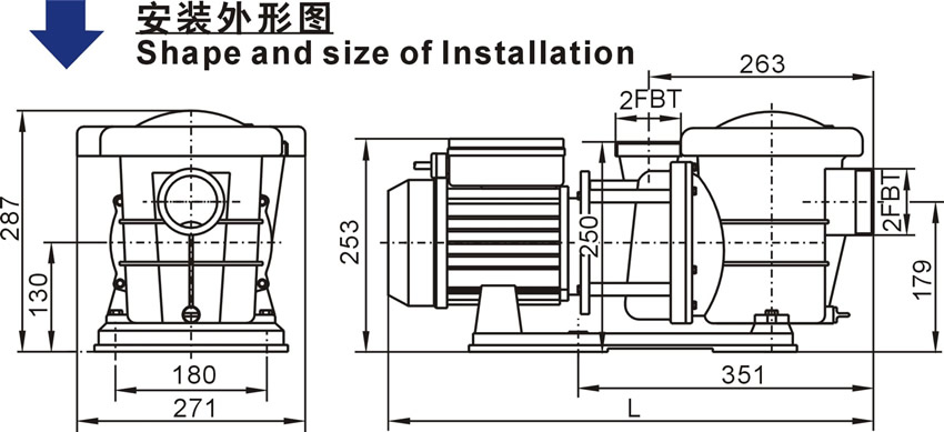 歐洲款STP15-300泳池泵的安裝外形圖
