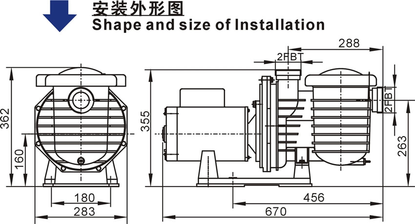 北美款SCP（E）系列泳池泵安裝外形圖