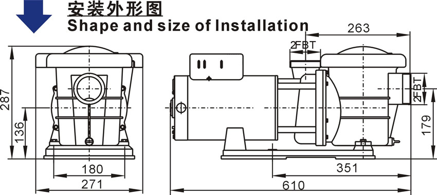 北美款SUA系列泳池泵安裝外形圖